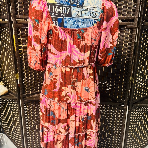 Soma Floral Midi Dress - Red and Pink - Picture 2 of 4